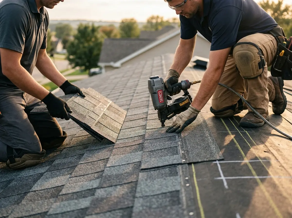 Professional roofer working on a residential roof in Punxsutawney